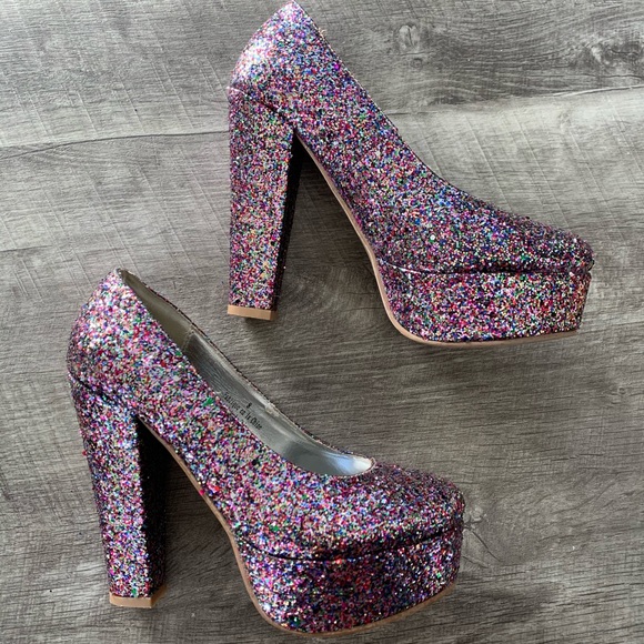 Kimchi Blue Glitter Platform Heels Burlesque Pride - Picture 2 of 5